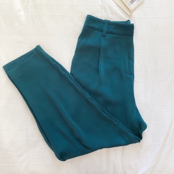 NWT FRANK & OAK AMELIA EMERALD GREEN VINTAGE FIT BALLOON PLEATED HIGH RISE PANT - Picture 10 of 10
